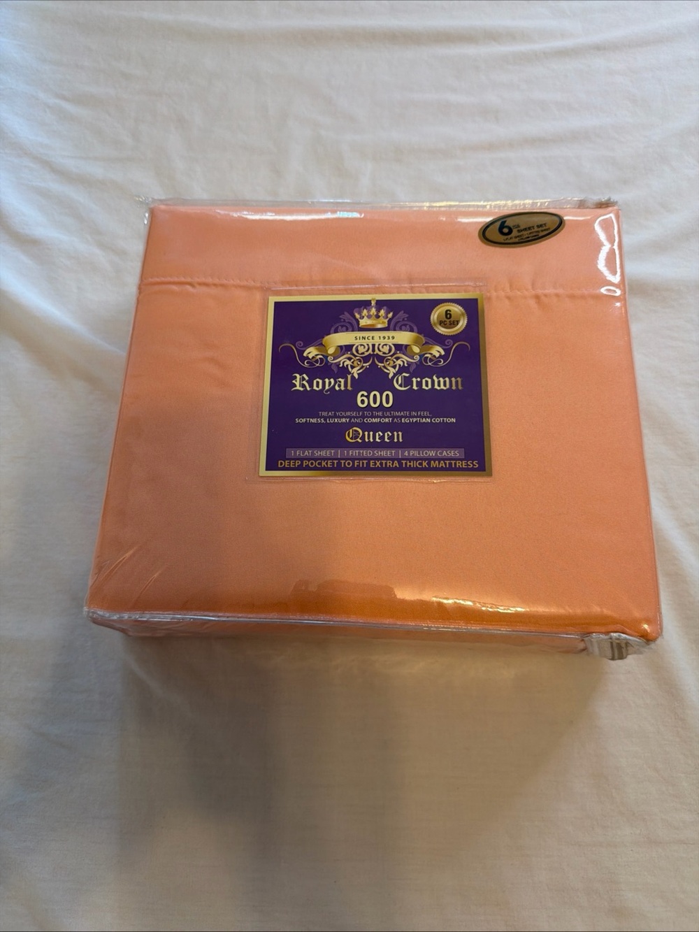 Royal Crown 600 Queen Sheet Set Egyption Cotton in Peach